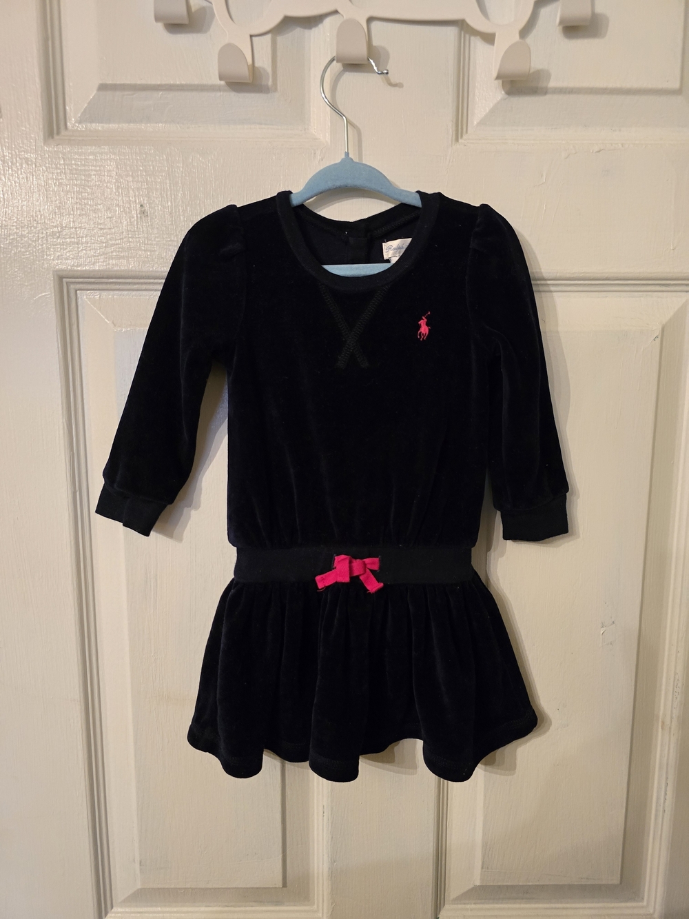Ralph Lauren Black Velvet Dress Sweater with Pink Pony & Bow